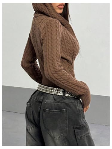 Verdusa Women's Zip Up Knit Crop Cardigan Long Sleeve Hooded Slim Fit Hoodies Outerwear with Pocket2