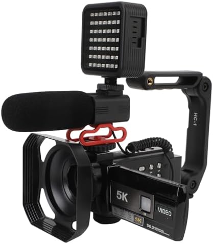 5K Video Camera Camcorder, 56MP 3in IPS Touchscreen Vlogging Camera with Fill Light, 18X Smart Zoom IR Night Vision Shooting, Wireless WiFi Sync and Sharing, Rich Expandability