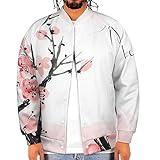 Japanese Cherry Tree Blossom Men‘s Baseball Jacket Long Sleeve Casual Coat Bomber Jacket Unisex Streetwear 3XL