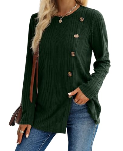 Image of XIEERDUO Long Sleeve Tops for Women Tunics Buttons Front Slit