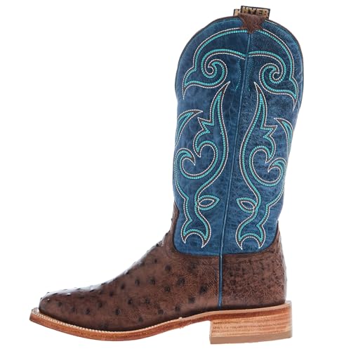 Hyer Mens Jetmore Tobacco FQ Ostrich 13 In Blue Vintage Goat Top Cowboy Boot
