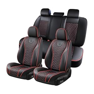 Doogo Car Seat Covers Full Set, Nappa Leather Seat Covers, Waterproof 5 Seats Black and Red Seat Covers for Car, Car Seat Protector Accessories Fit for Most Vehicles (Black&Red,Full Set)