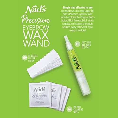 Nad's Facial Wax Wand Eyebrow Shaper, Eyebrow Wax Kit, Face Wax, Hypoallergenic, No-heat Formula, Includes Wax Pen 6g, 10 Reusable Cotton Strips, 4 Pre-wax Wipes