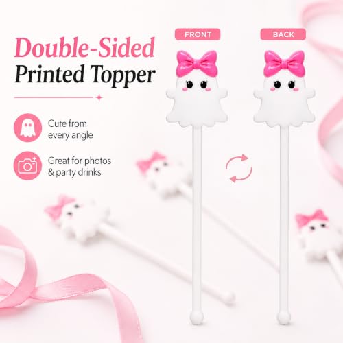 36 Pcs Pink Ghost Cocktail Stirrers, 7.1 Inch Halloween Swizzle Sticks - image 5