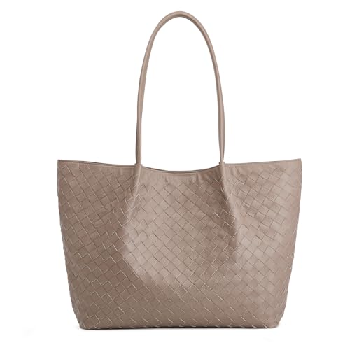 Image of Kattee Woven Tote Handbag for Women, Leather Large Tote Purse for Women Hobo Shoulder Bag Weekender Bags,14L | Woven, Leather, Large, Tote Purse, 14L