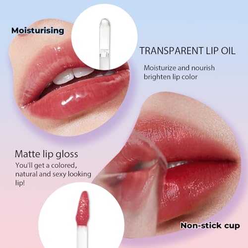 Image of 2-in-1 Matte Liquid Lipstick & Clear Lip Gloss, Long Lasting Waterproof Smudge Proof 24 Hour Lip Color Stain, Non Stick & Non Fading, Vegan Matte Makeup Lip Stain for Women, Orange Pink #05