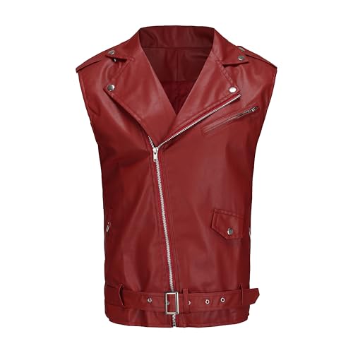 Image of Fashion Mens Faux Leather PU Biker Punk Vest Zippers Slim Fit Male Sleeveless Waistcoat For Men