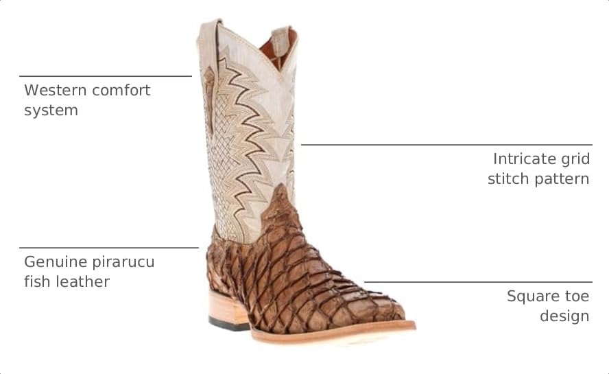 Image of Vaccari Men's Dylan Genuine Pirarucu Fish Leather Broad Square Toe Cowboy Boots