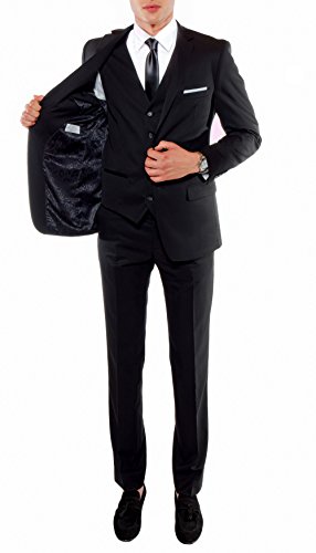 Ferrecci Men's Savannah Collection Black Slim Fit 3 Piece Suit Jacket With Vest And Trousers - 42R #TOP1