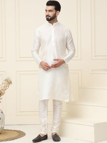 Image of SOJANYA Men's Dupion Silk Solid (Since 1958 Kurta Set & Churidaar Pyjama