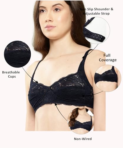 Image of LEADING LADY Women Bra | Non Padded | Non Wired | Full Coverage | T-Shirt Bra | Lace Style Adjustable Straps | Every Day Bra