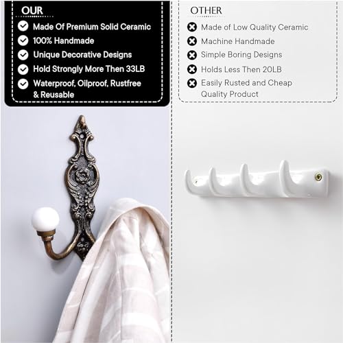 Image of Indian-Shelf 1 Piece White Ceramic Double Wall Hooks for Coats Bags Towel