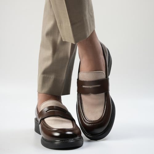 Image of Monkstory Cosmopolitan Contrast Penny Loafers - Brown /Beige