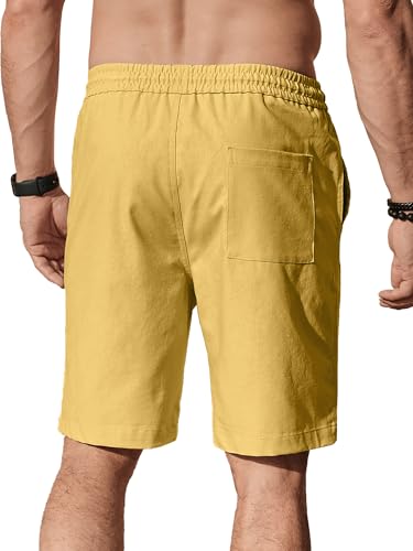 Image of Comdecevis Men's Linen Shorts Casual Elastic Waist Drawstring Summer Beach Vacation Yoga Golf Shorts with Pockets