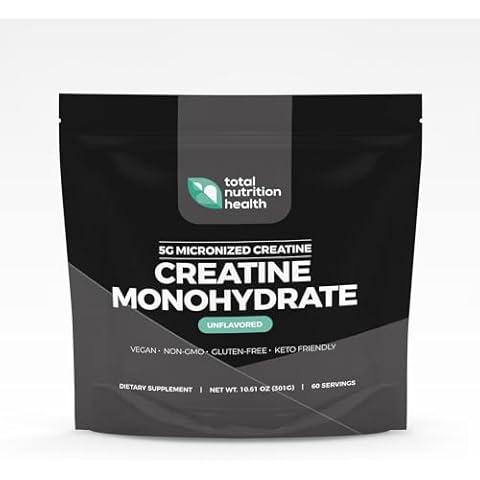 Total Nutrition Health Creatine Monohydrate – 5g Micronized Creatine Monohydrate Powder – Vitamin D and Black Pepper Extract – Unflavored Pre-Workout with Creatine for Energy, Muscle Performance Cover