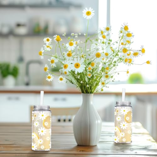 Whaline 20 Pcs Daisy Plastic Cups with Lids and Straws 13.5 Oz Clear Floral Party Drinking Cups Flower Reusable Tumblers for Wedding Baby Shower Birthday Party Supplies by Whaline - Used condition - Image 7