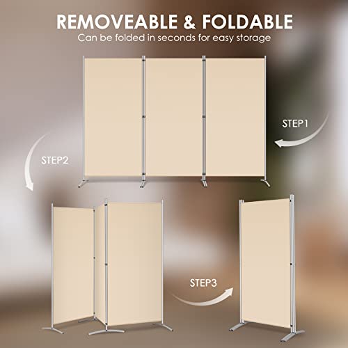 Rantila 3 Panel Room Divider, 6 Ft Tall Folding Privacy Screen Room Dividers, Freestanding Room Partition Wall Dividers, 102''W X 20''D X 71''H, Beige #TOP4