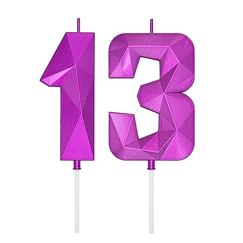 DERVENTA Large Purple 3D Number 13 Birthday Candle 3.7in Cake Topper 1 Piece
