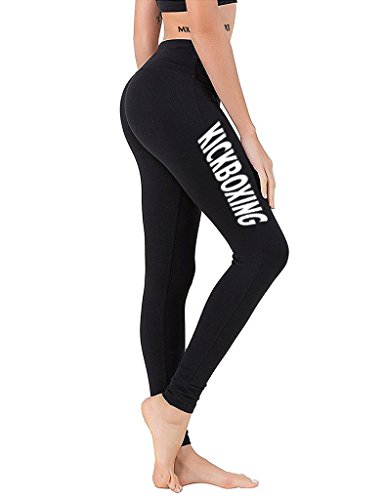 Interstate Apparel Junior's Kickboxing V440 Black Athletic Workout Leggings One Size Fit Most