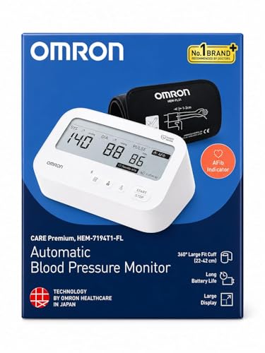 Image of Omron HEM-7194T1-FL Upper Arm Automatic Blood Pressure Monitor with AFib Detection, IntelliWrap 360 Accuracy Cuff, Large Display, without AC Adapter