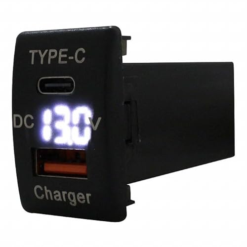 ワゴンR MH23S LED:ホワイト 電圧計 USB Type-C タイプC ポート QC3.0 充電 12V 増設 スイッチホールカバー