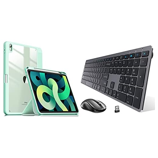 INFILAND Compatible with iPad Air 4 2020 Case Bundle with INFILAND Wireless Keyboard and Mouse Combo