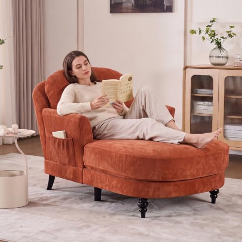 ZX Design 59.8" Chenille Chaise Lounge Chair Indoor Reading Chair, Orange