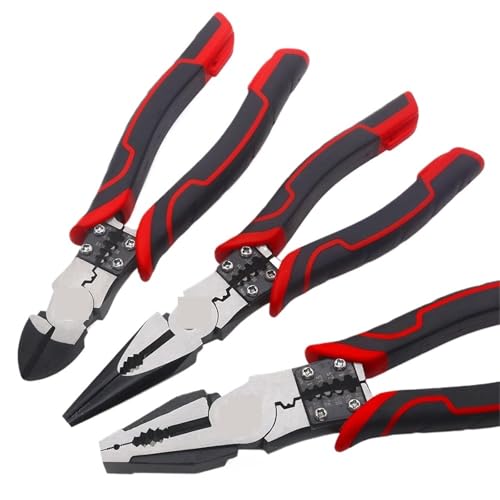 Effortless Multitool Flat Nose&Long Nose Pliers Steel Wire Stripper Cable Cutter Crimper Criming Hand Tools Electrician Cutting(All Pliers-Set)