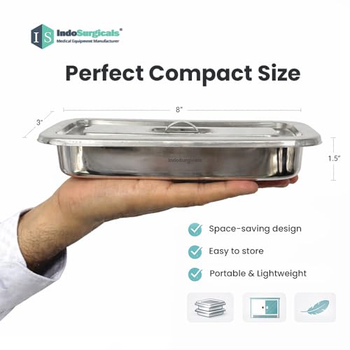 Image of IS IndoSurgicals Stainless Steel Instrument Tray with Cover, Deluxe Quality (1, 8 inchX3 inchX1.5 inch)
