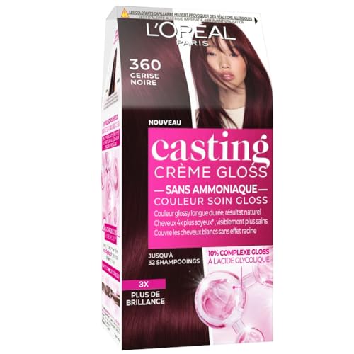 L’ORÉAL PARIS - Coloration Cheveux Semi-Permanente Ton sur Ton - Couleur Soin Gloss - Sans Ammoniaque - Casting Crème Gloss - Nuance : Cerise Noire (3.60)