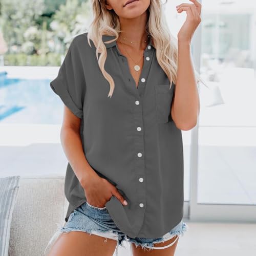 Short Sleeve Cardigans for Women Lapel Button Down Shirts Casual Plain Shirts 2025 Summer Top with Pockets S-XXL3
