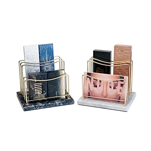 OMBRE HOME Luxury Handmade Natural Marble Eyeshadow Palettes Organizer Holder Display Stand with Gold Brass Hardware, Cosmetics Makeup Organizer Storage (White Marble)