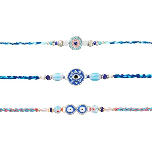 Eximious India Set of 3 Rakhi For Brother With Card Evil Eye Rakhi Set For Raksha Bandhan Designer Rakhi Thread for Bhaiya