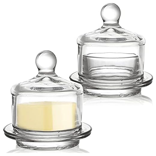 Dicunoy 2 Pack Glass Butter Dishes, Small Round Butter Keeper with Dome Lid and Handle, Clear Butter Serving Container with Cover, Round Crystal Mini Butter Cloche for Candy, Dessert, Parfait, Jam