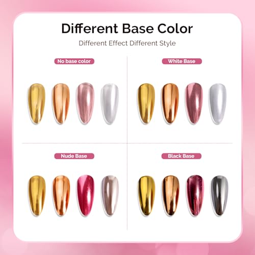 Image of MelodySusie 4Pcs Chrome Nail Powder for Gel Nails,Metallic Mirror Effect Pigment Stylish and Technological Fine Glitter for Home DIY Salon Use