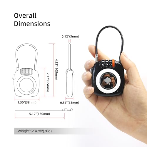 UP Security AirTag Holder with Combination Lock, Compatible with Apple Air Tag Holder, AirTag Lock for Luggage, Backpack, Suitcase, Travel Safe, Metal GPS Tracker Case, Anti-Theft Secure Cable