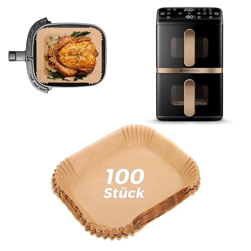 100 Stück Airfryer Backpapier Zubehör für Philips Airfryer 4000 Series Stacked Dual Basket 10L Heißluftfritteuse Baking Paper für Philips Air Fryer NA462/70 Antihaft Ölfest Airfryer Papier
