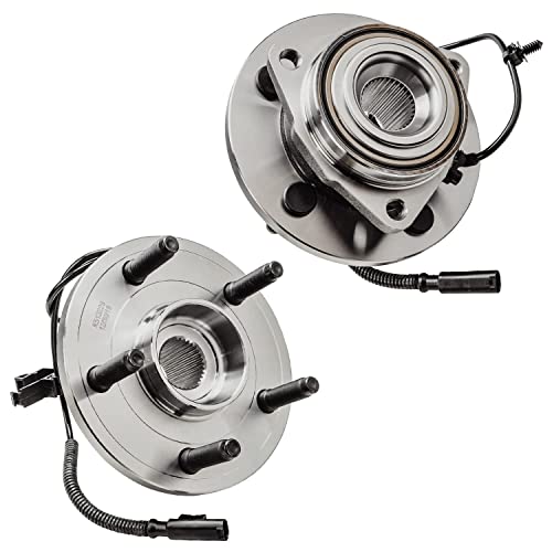 Image of Detroit Axle Replacement for Dodge Dakota /Mitsubishi Raider Front Drilled & Slotted Disc Brake Rotor Pad + Wheel Hub Bearing w /ABS - 6pc Set