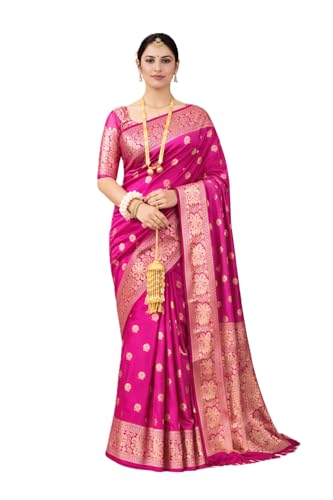 Image of Women's Soft Silk Style Jacquard Saree with Rich Zari Woven Border & Pallu | 5.6 Mtr Saree with 0.8 Mtr Unstitched Blouse