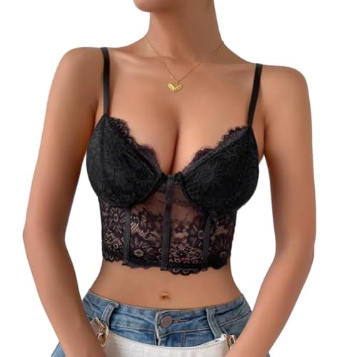Caraco Court Sexy en Dentelle Florale Transparente et Longue pour Femme