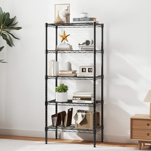 Image of DUMOS 5-Tier Metal Wire Storage Shelves, Adjustable Standing Storage Rack Shelf, Heavy Duty Steel Shelving Unit Organizers for Kitchen Bathroom Pantry Garage, 23.3 inch Wx13.4 Dx60 H, Black
