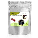 Luxofit Veganes Protein Eiweiß Pulver Zuckerfrei, mit fruchtigem Aroma, Natürliche Farbstoffe, Ernährungsergänzung, Eiweißdrink mit Fruchtgeschmack (200 g, Rhabarber)
