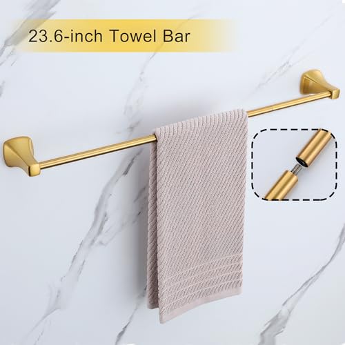 Brushed Gold Bathroom Hardware Set 4 Piece Gold Bathroom Accessories Set, 23.6 inch Bath Towel Bar Set | Towel Hook | Toilet Paper Holder | Hand Towel Holder by FROPO - Used condition - Image 3