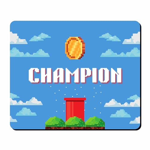 Image of Retro Gaming Printed Mouse Pad 9 x 7.5 Inch - Champion Pixel Art Design, Non-Slip Rubber Base, Smooth Surface for Office, Home & Gaming Desk