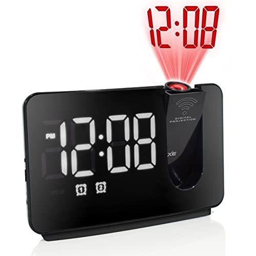 Projection Alarm Clock For Bedroom Led Clock Projection On Ceiling Digital Clock With Usb Charging Adjustable Projector Clock & Dimmer Snooze Dual Alarm Bedside Clock For Heavy Sleeper… (White) #TOP20