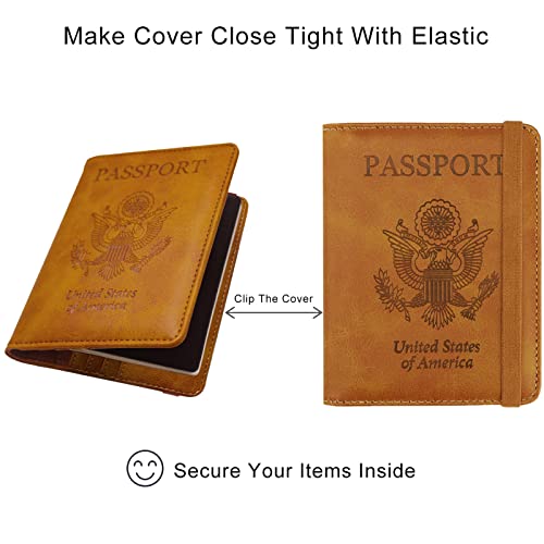Image of WALNEW Passport Holder for Travel, RFID Passport Cover Wallet for Women Men | PU Leather Passport Book Card Holder Case with Pen, Travelling Essentials for Flying