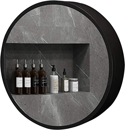 Armadietto da bagno a LED con specchio rotondo, contenitore per medicine da parete con interruttore Smart Touch e sbrinatore, nero, A, 50 cm, design moderno ed elegante