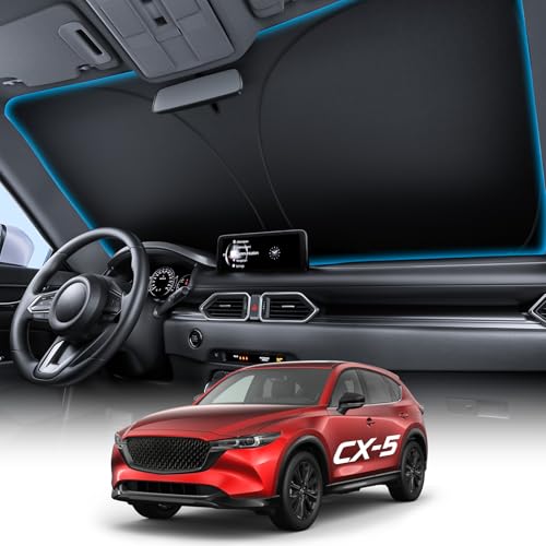 Image of Wigoo for Mazda CX-5 Windshield Sunshade [OEM Design, 100% Sun Blockage] Foldable Heat Insulation Sun Shade with Storage Bag, for Mazda CX-5 (2017-2026), Silver Coating