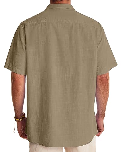 Image of Alimens & Gentle Mens Linen Shirts Cotton Hawaiian Shirts Short Sleeve Button Down Shirts Casual Summer Beach Tops