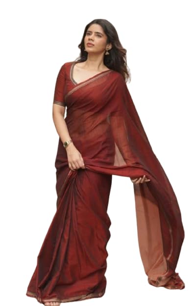 Womens Traditional handloom khadi cotton Taat/tangail soft light weight maroon saree with contrust border&running blouse piece-image-1